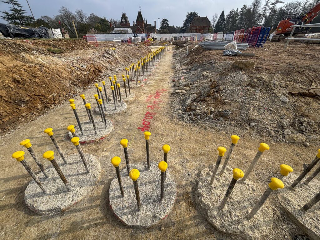 Ongoing piling work work, showing capping beams.